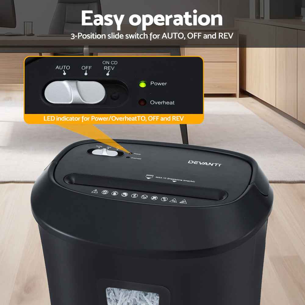 Devanti Electric Paper Shredder for Home Office 10 A4 Paper Sheet Cross-Cut Paper