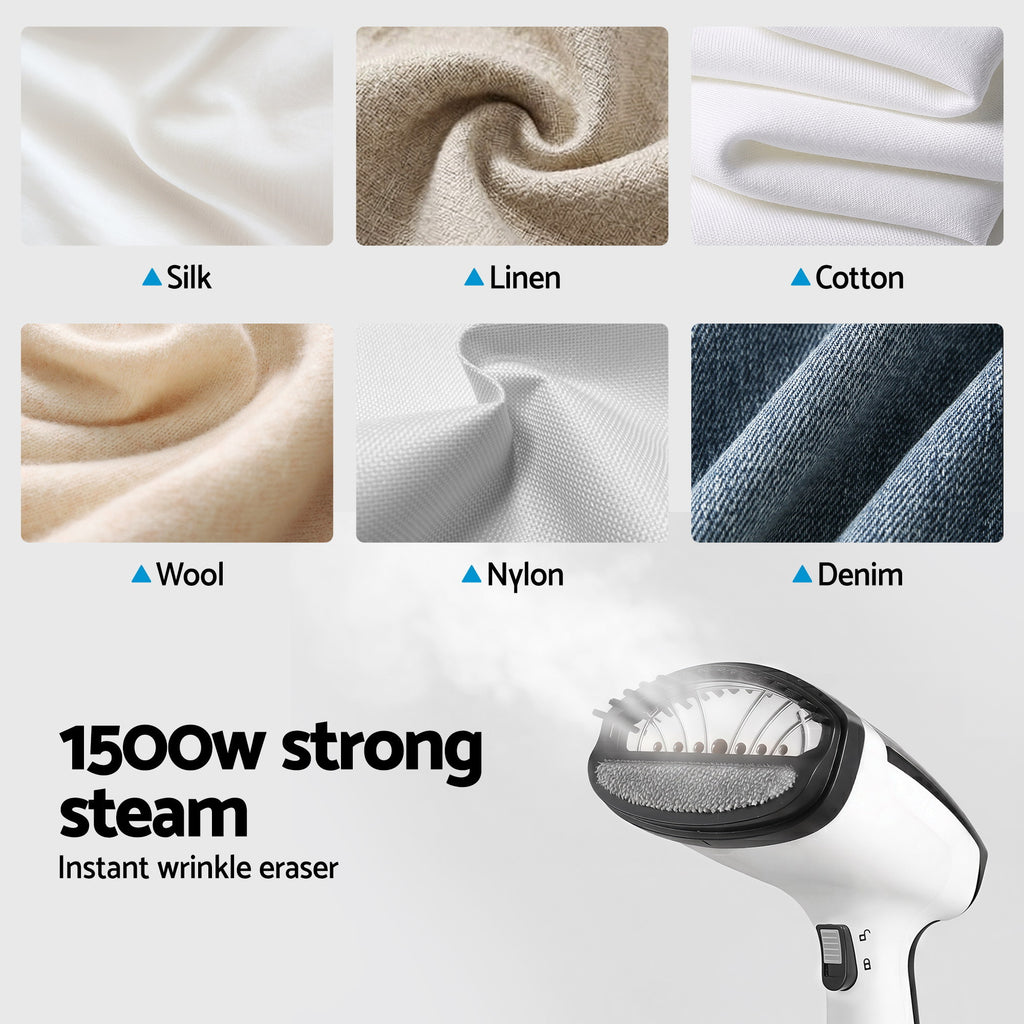 Devanti Clothes Steamer, 1500W Powerful Fast 30s Heat-Up Continuous Steam Lock 160ml Tank Fabric Brush Portable Handheld Steam Iron for Home Travel Business Trip