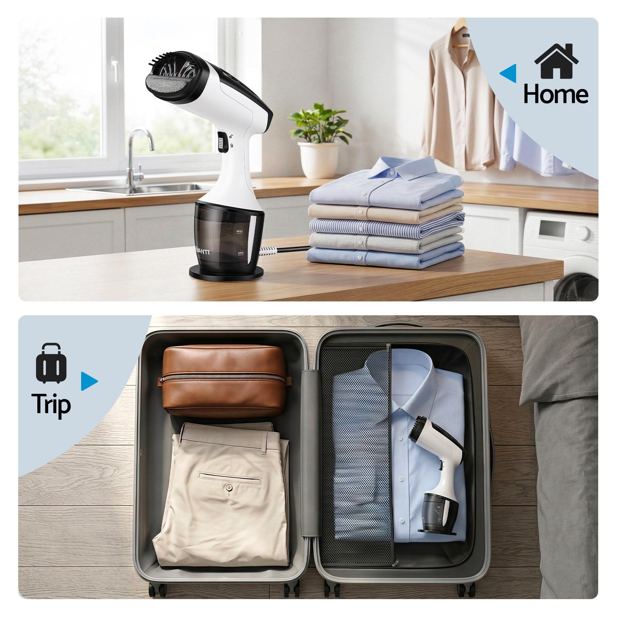 Devanti Clothes Steamer, 1500W Powerful Fast 30s Heat-Up Continuous Steam Lock 160ml Tank Fabric Brush Portable Handheld Steam Iron for Home Travel Business Trip