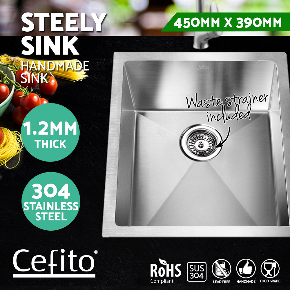 Cefito Kitchen Sink 45X39CM Stainless Steel Basin Single Bowl Silver