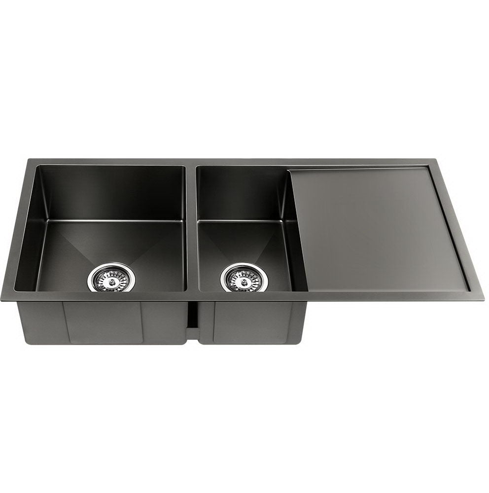 Cefito Kitchen Sink 100X45CM Stainless Steel Basin Double Bowl Black