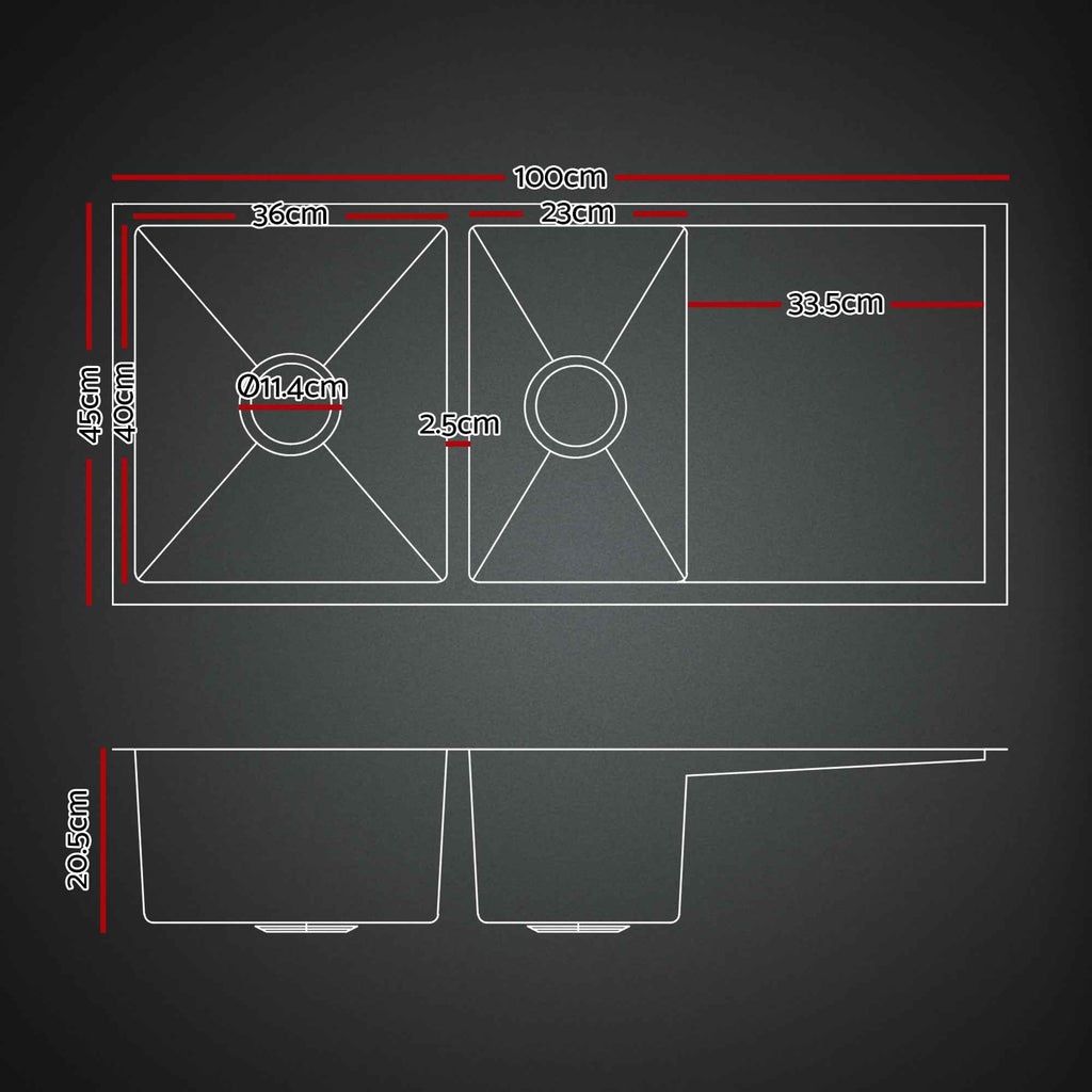 Cefito Stainless Steel Sink 100x45CM With Pull Out Mixer Tap Kitchen Basin Double Bowl Black