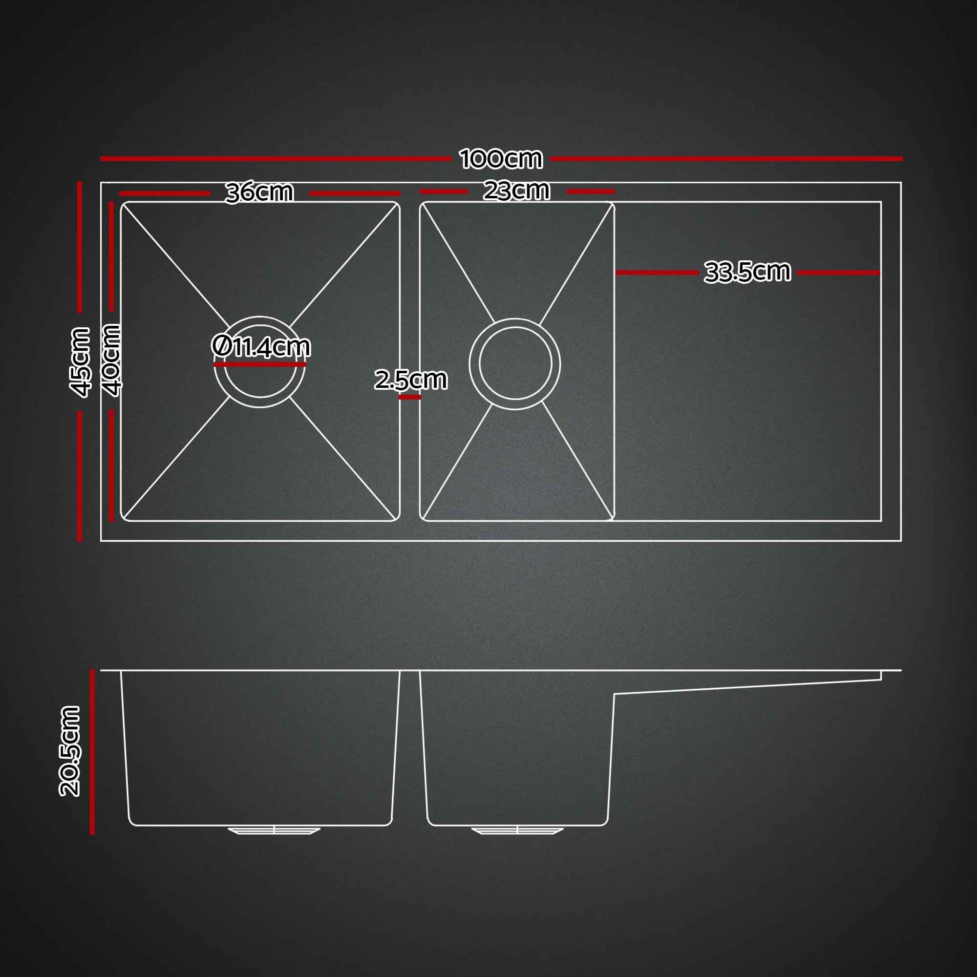 Cefito Stainless Steel Sink 100x45CM With Pull Out Mixer Tap Kitchen Basin Double Bowl Black