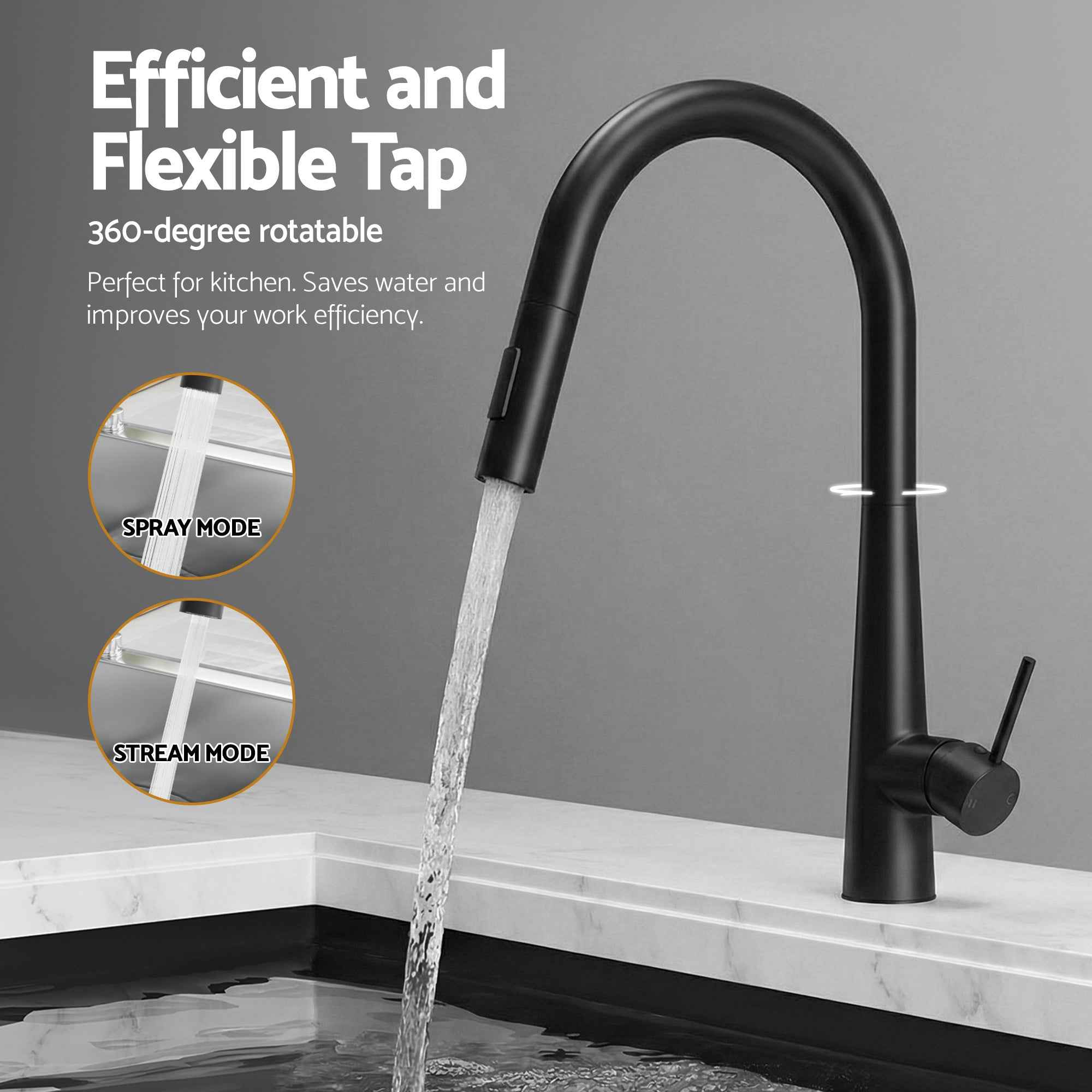 Cefito Stainless Steel Sink 100x45CM With Pull Out Mixer Tap Kitchen Basin Double Bowl Black