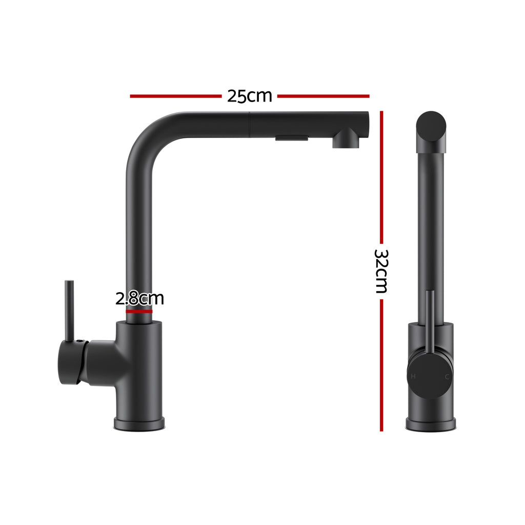 Cefito Stainless Steel Sink 44x44CM With Pull Out Mixer Tap Kitchen Basin Single Bowl Black