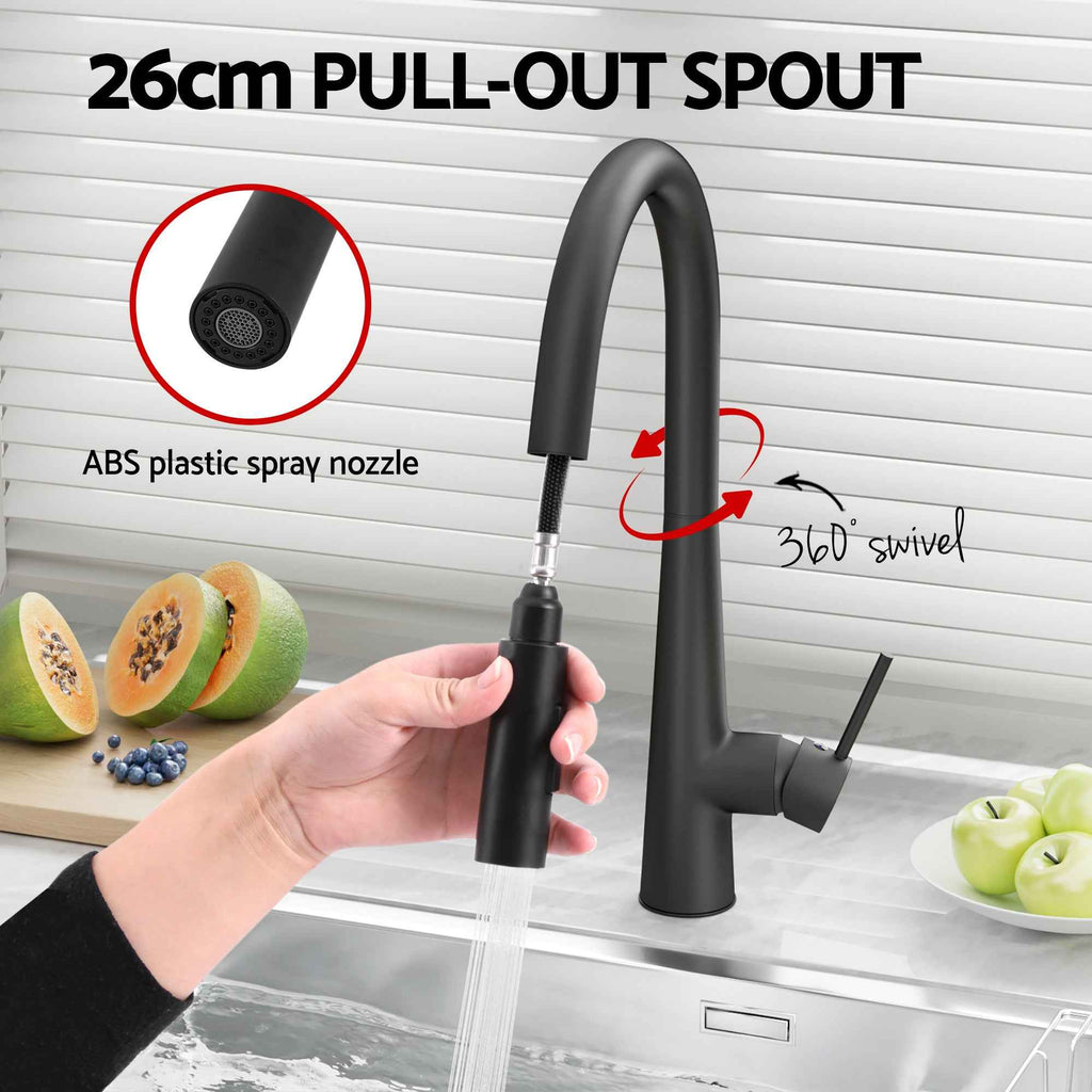 Cefito Stainless Steel Sink 70x45CM With Pull Out Mixer Tap Kitchen Basin Single Bowl Black