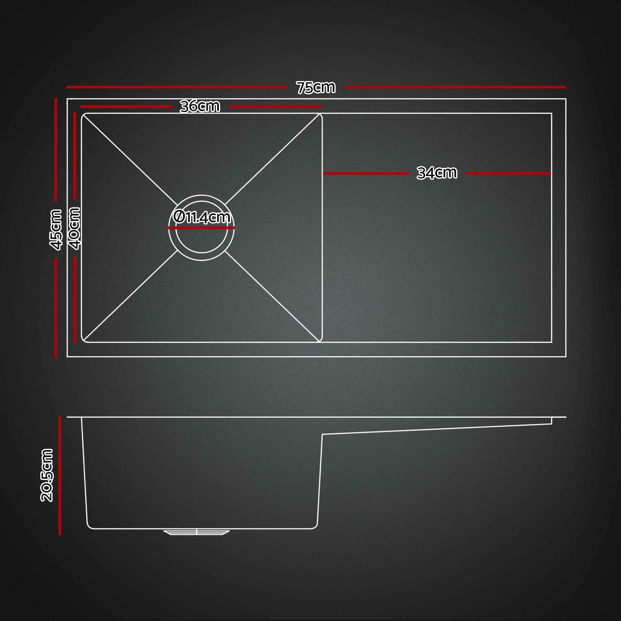 Cefito Stainless Steel Sink 75x45CM With Pull Out Mixer Tap Kitchen Basin Single Bowl Black