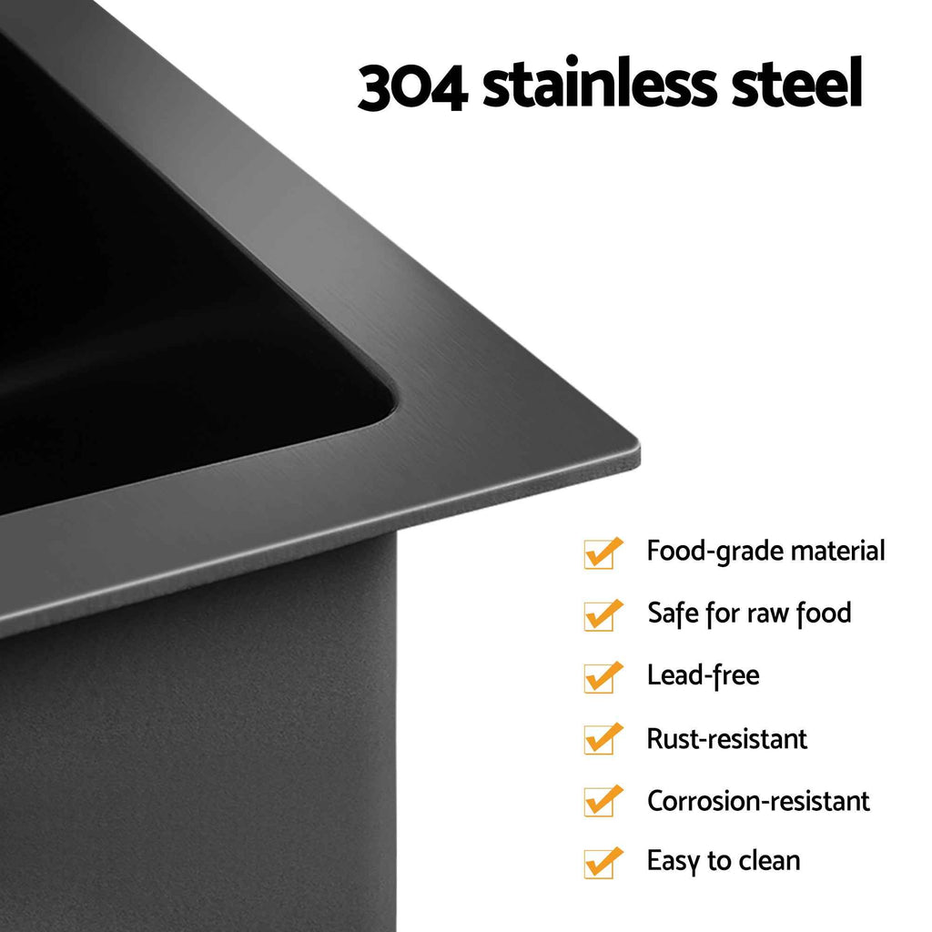 Cefito Stainless Steel Sink 75x45CM With Pull Out Mixer Tap Kitchen Basin Single Bowl Black