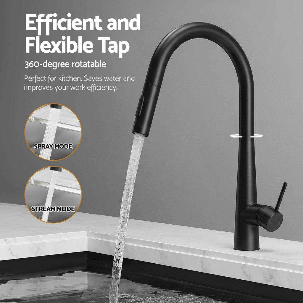 Cefito Stainless Steel Sink 81x45CM With Pull Out Mixer Tap Kitchen Basin Single Bowl Black