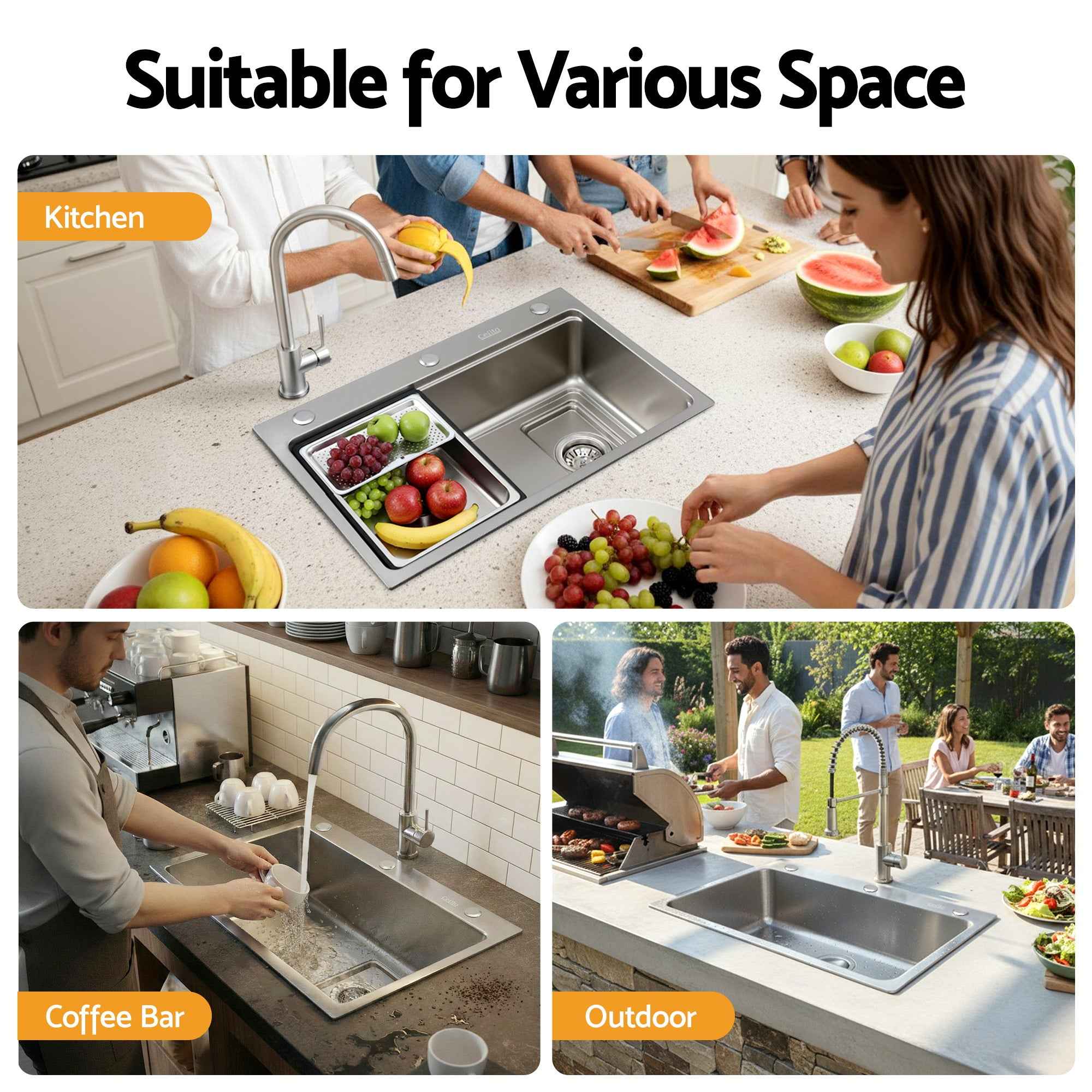Cefito Kitchen Sink 304 Stainless Steel Bar Sink Millet Grain Water Basin Sink