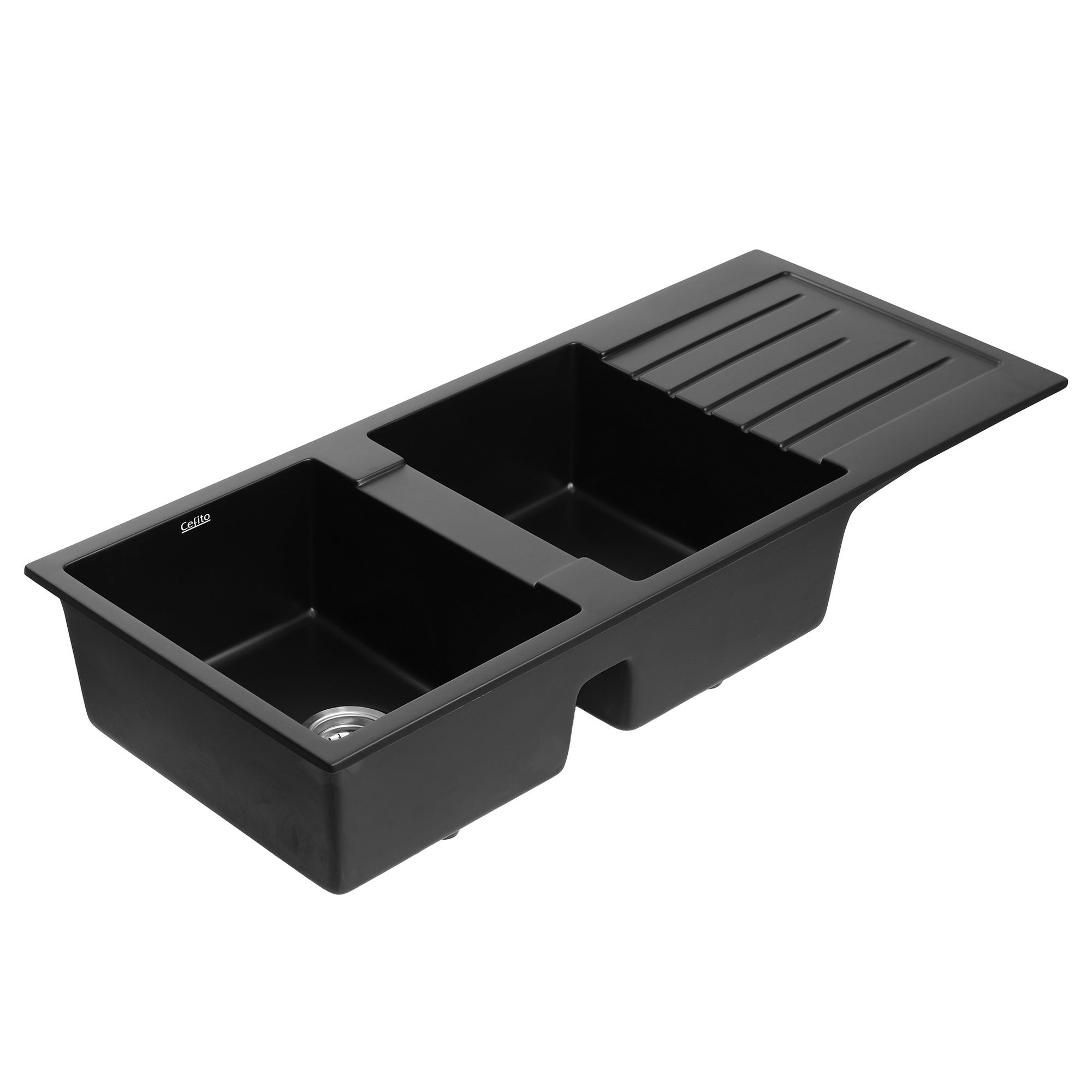 Cefito Kitchen Sink 116x50cm Granite Stone Sink Double Bowl Black - YDS.com.au