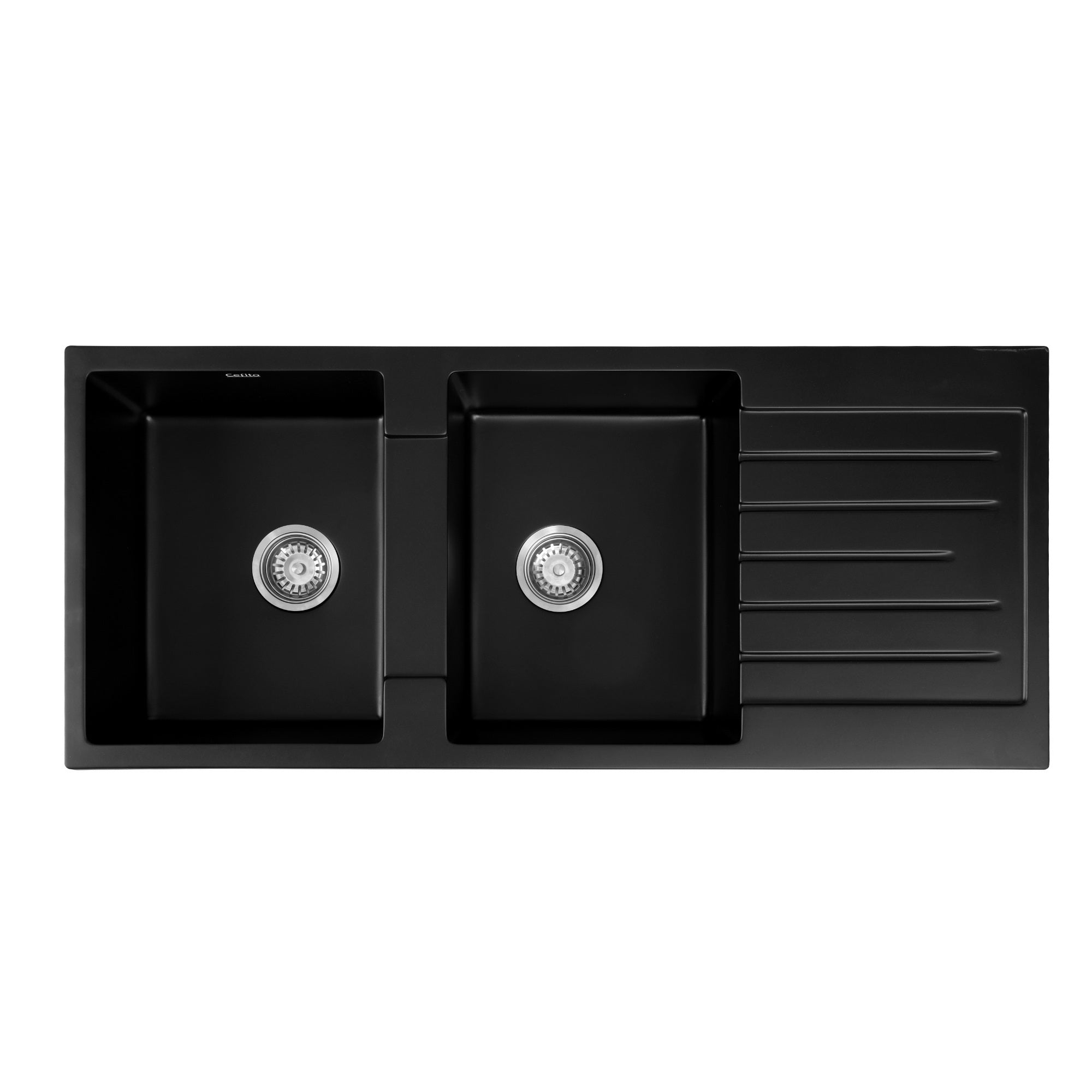 Cefito Kitchen Sink 116x50cm Granite Stone Sink Double Bowl Black - YDS.com.au