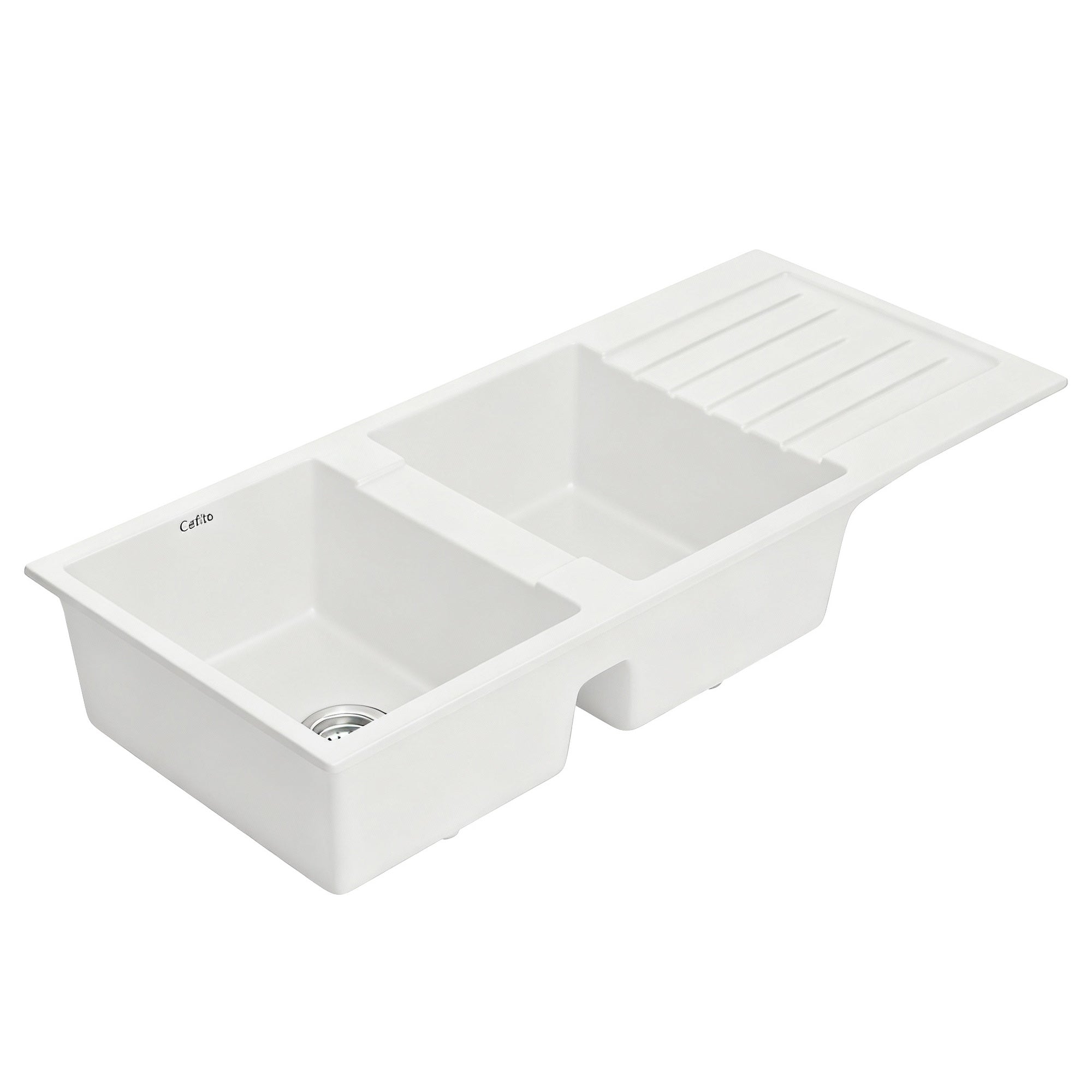 Cefito Kitchen Sink 116x50cm Granite Stone Sink Double Bowl White - YDS.com.au