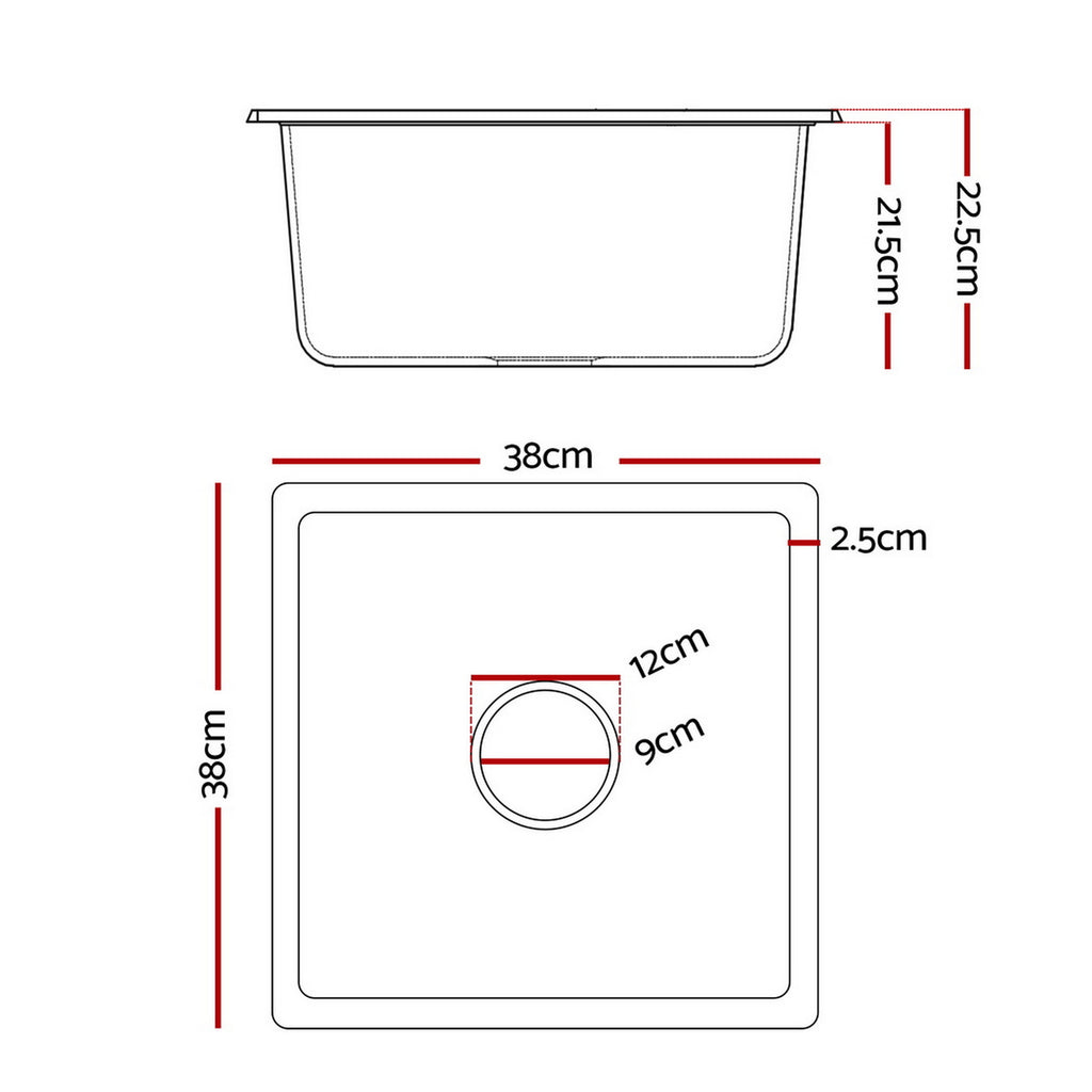 Cefito Kitchen Sink 38x38cm Granite Stone Sink Single Bowl Black - YDS.com.au