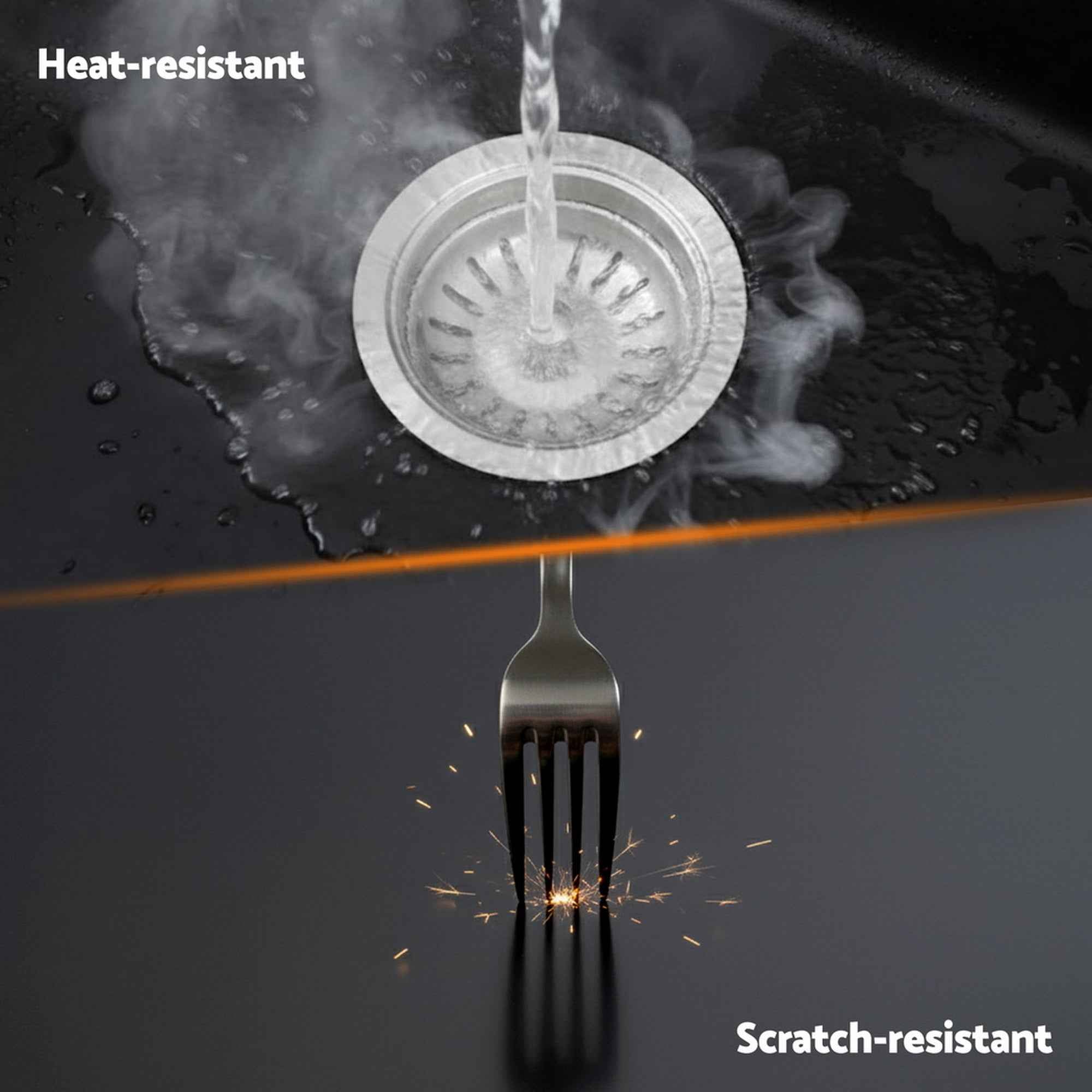 Cefito Kitchen Sink 38x38cm Granite Stone Sink Single Bowl Black