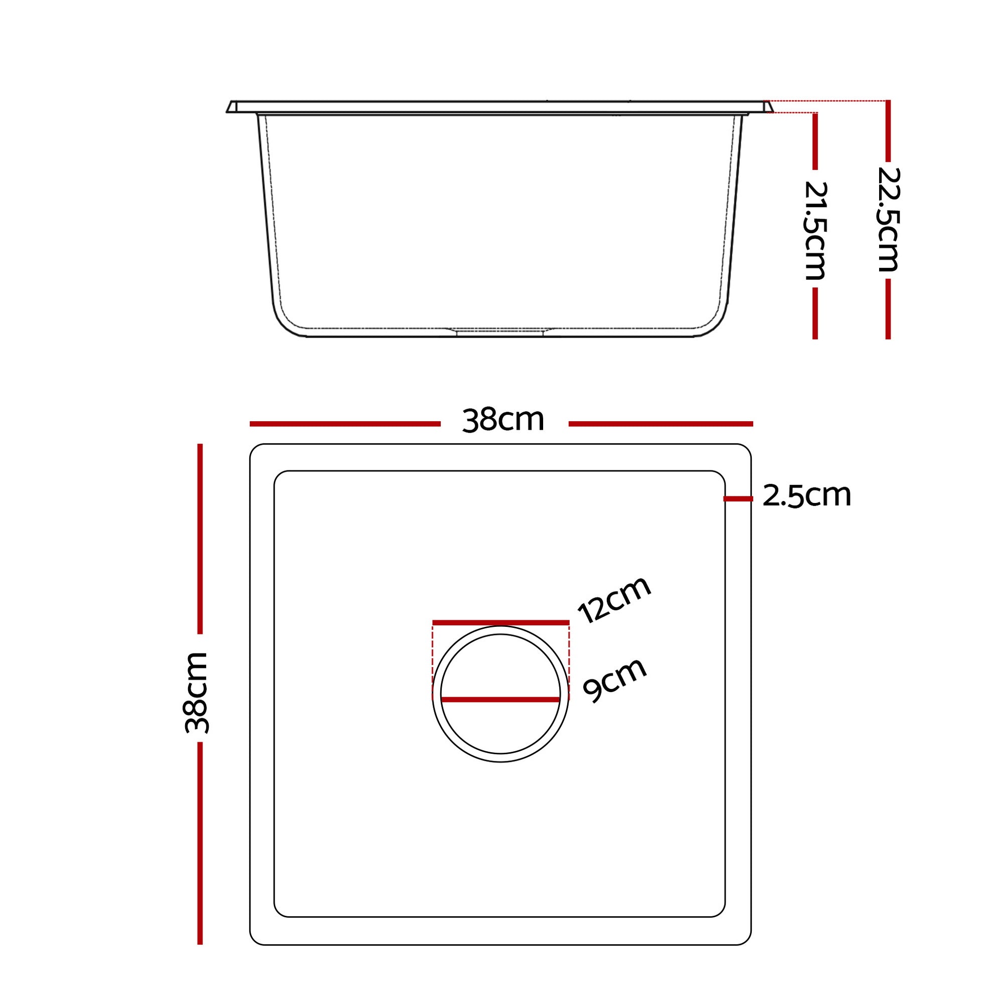 Cefito Kitchen Sink 38x38cm Granite Stone Sink Single Bowl White - YDS.com.au