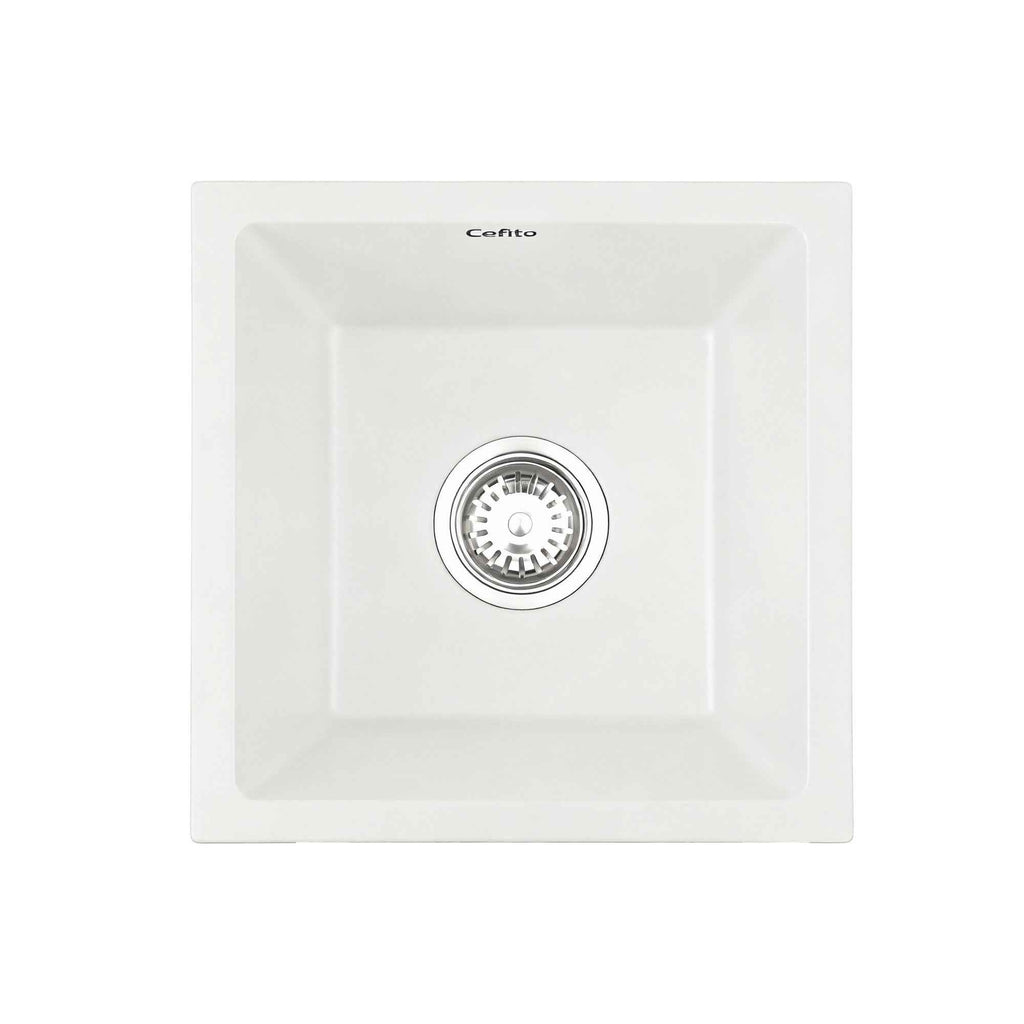 Cefito Kitchen Sink 38x38cm Granite Stone Sink Single Bowl White