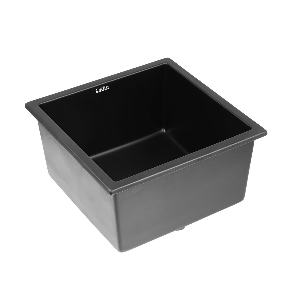 Cefito Kitchen Sink 45x45cm Granite Stone Sink Single Bowl Black - YDS.com.au