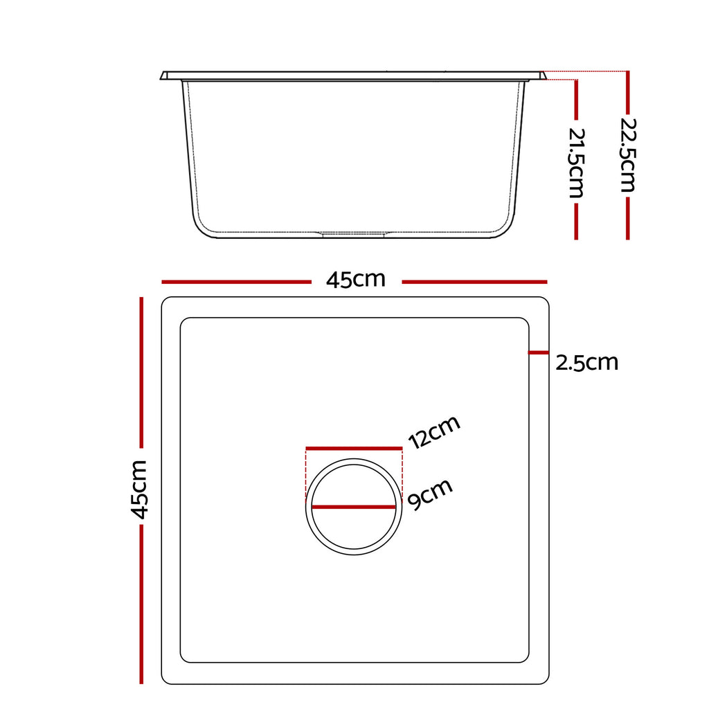 Cefito Kitchen Sink 45x45cm Granite Stone Sink Single Bowl Black - YDS.com.au
