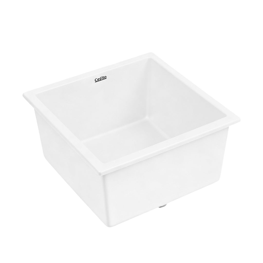 Cefito Kitchen Sink 45x45cm Granite Stone Sink Single Bowl White - YDS.com.au