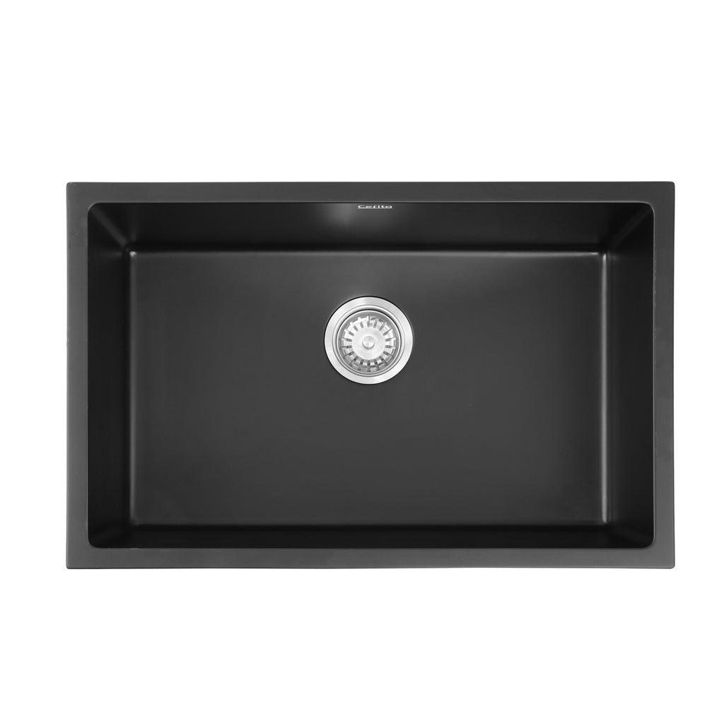 Cefito Kitchen Sink 70x45cm Granite Stone Sink Single Bowl Black - YDS.com.au