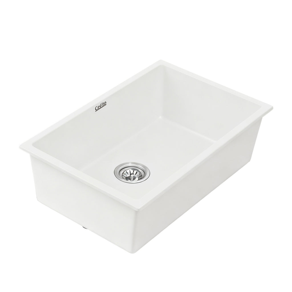Cefito Kitchen Sink 70x45cm Granite Stone Sink Single Bowl White - YDS.com.au