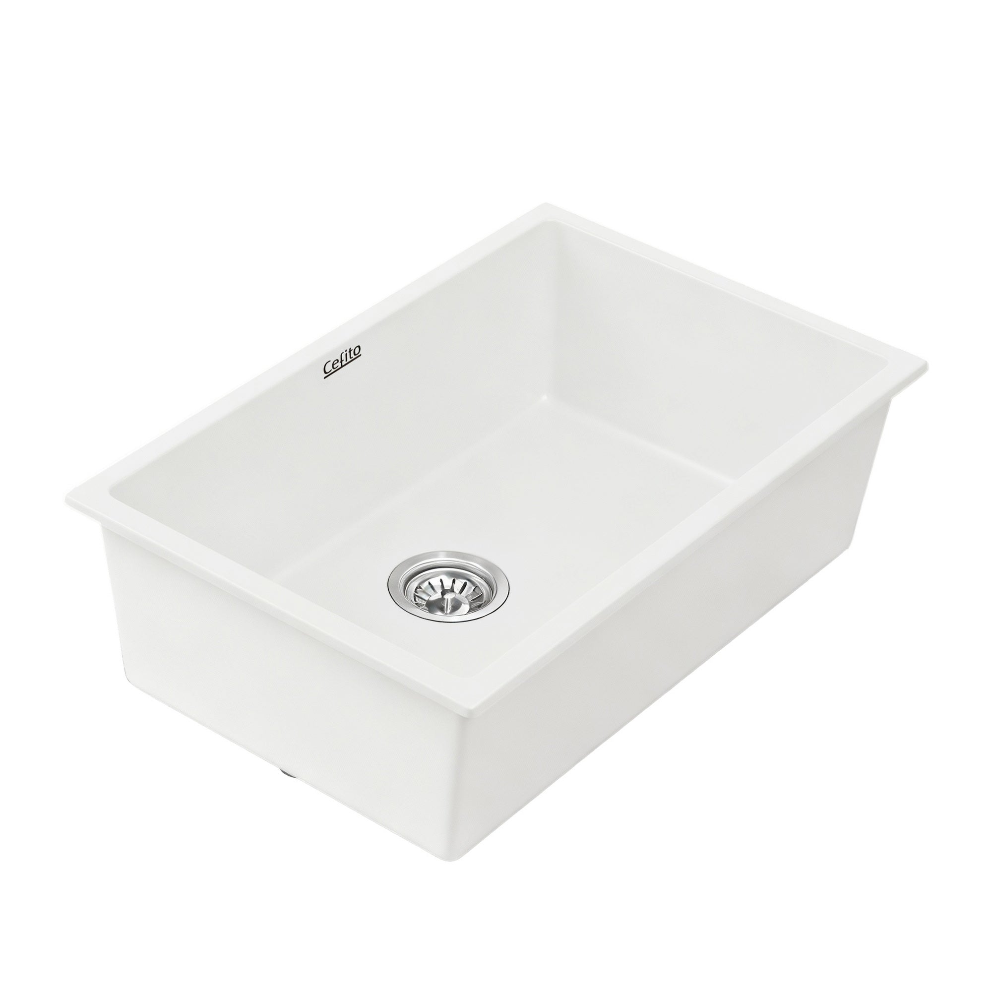 Cefito Kitchen Sink 70x45cm Granite Stone Sink Single Bowl White - YDS.com.au