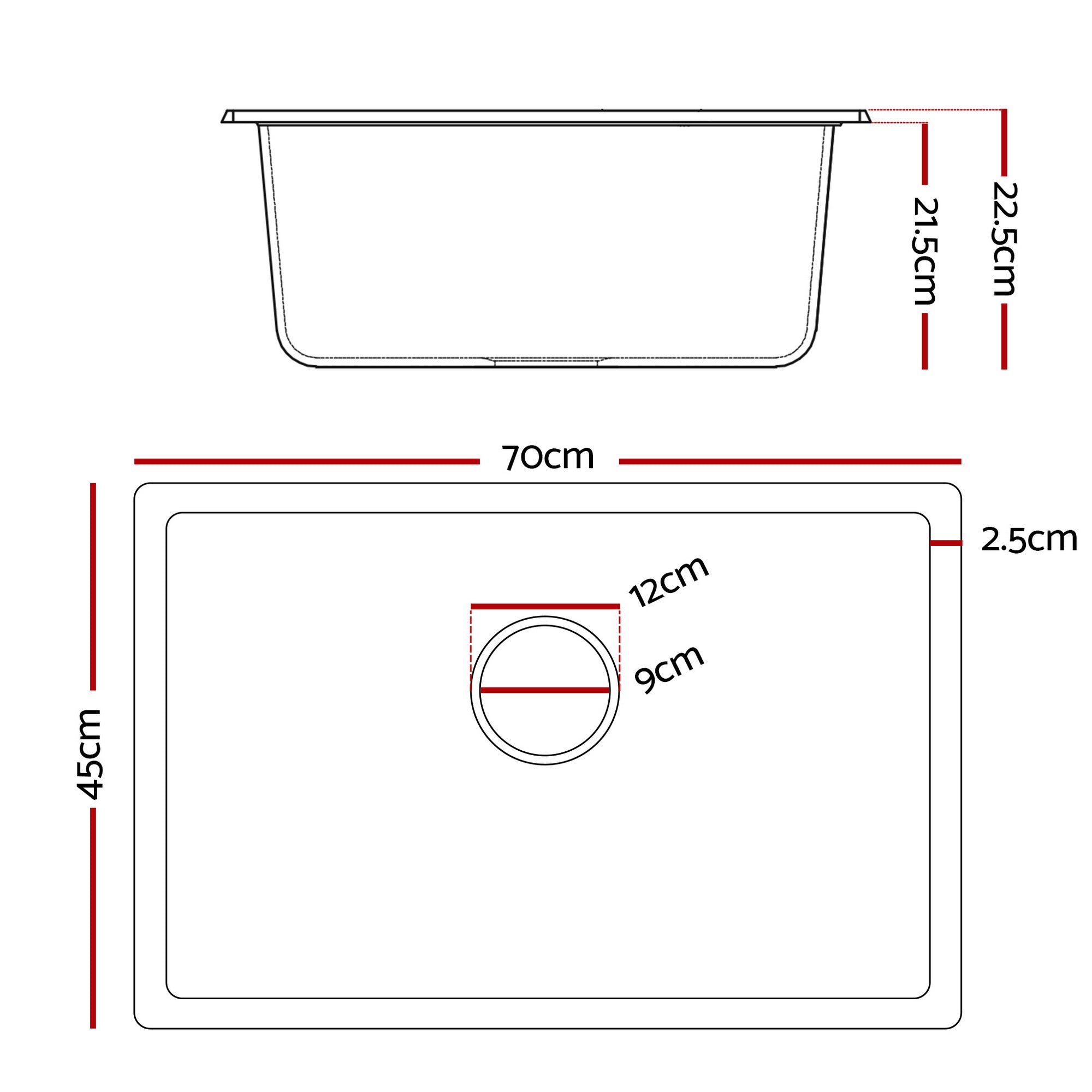 Cefito Kitchen Sink 70x45cm Granite Stone Sink Single Bowl White - YDS.com.au