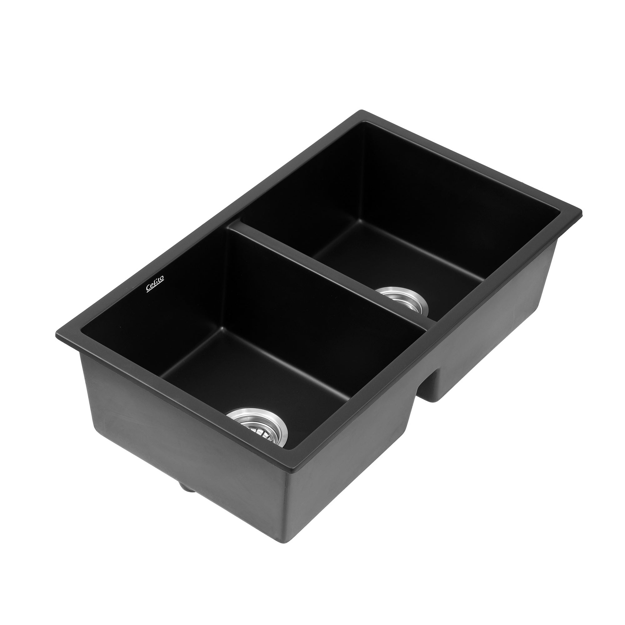 Cefito Kitchen Sink 77x45cm Granite Stone Sink Double Bowl Black - YDS.com.au
