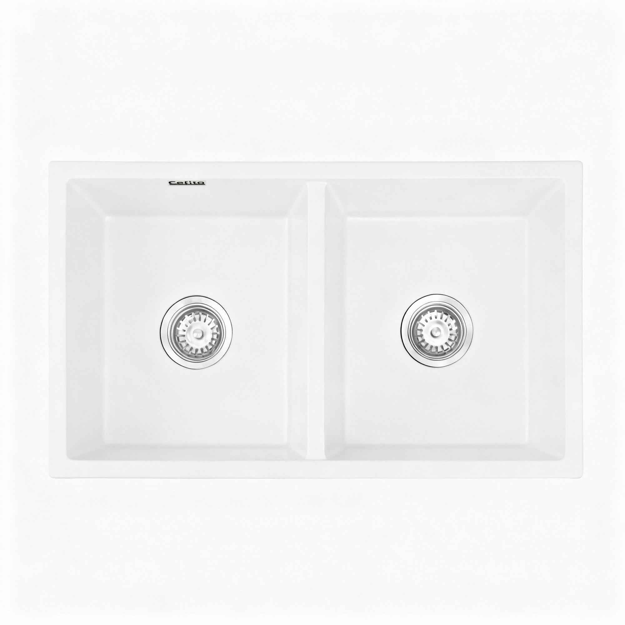 Cefito Kitchen Sink 77x45cm Granite Stone Sink Double Bowl White
