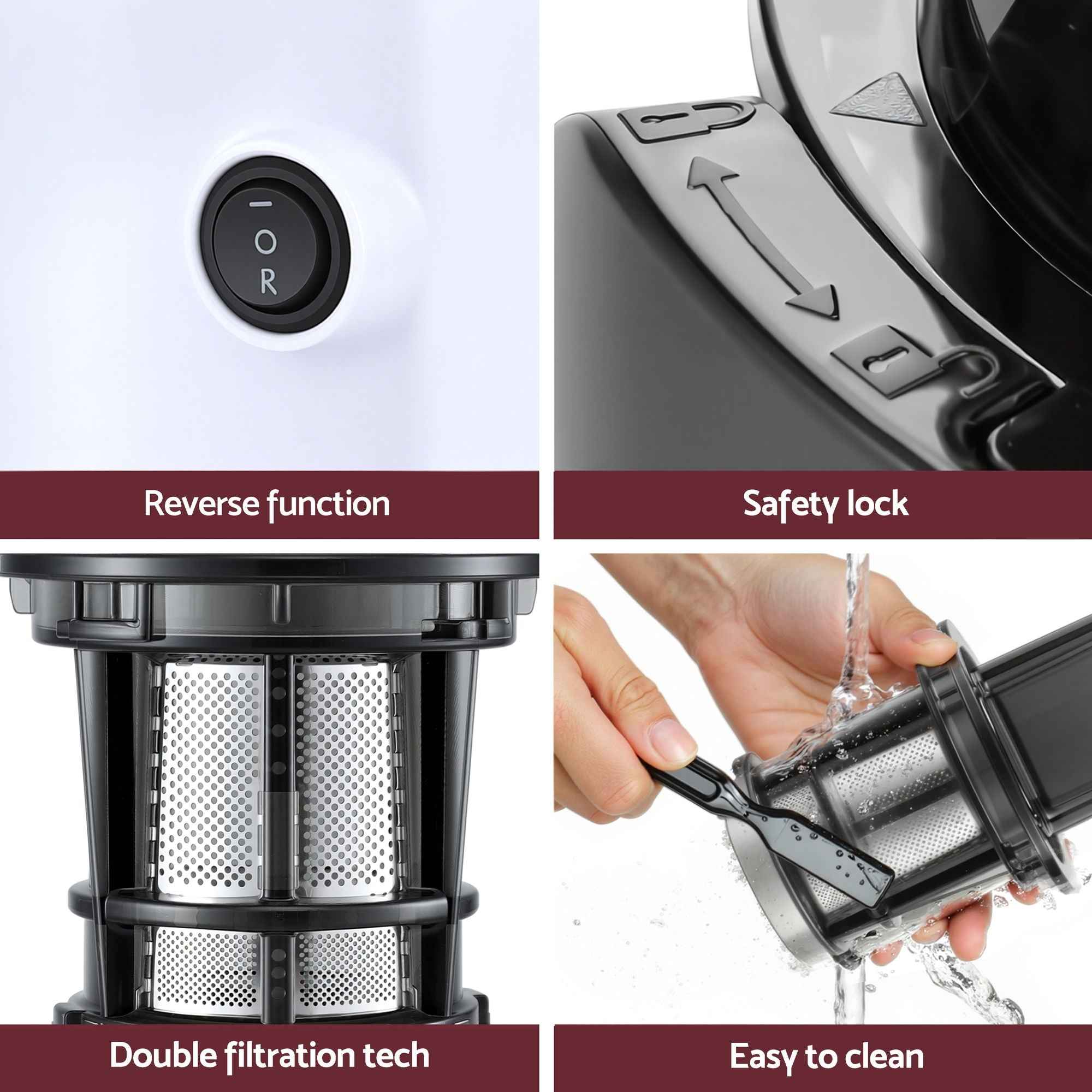 Devanti Slow Juicer Cold Press Fruit Juice Extractor 130W White