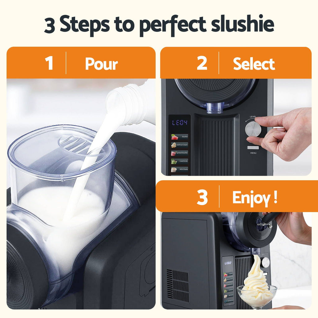 Devanti 2L Slushie Machine Ice Cream Maker Frozen Smoothies Milkshakes Black