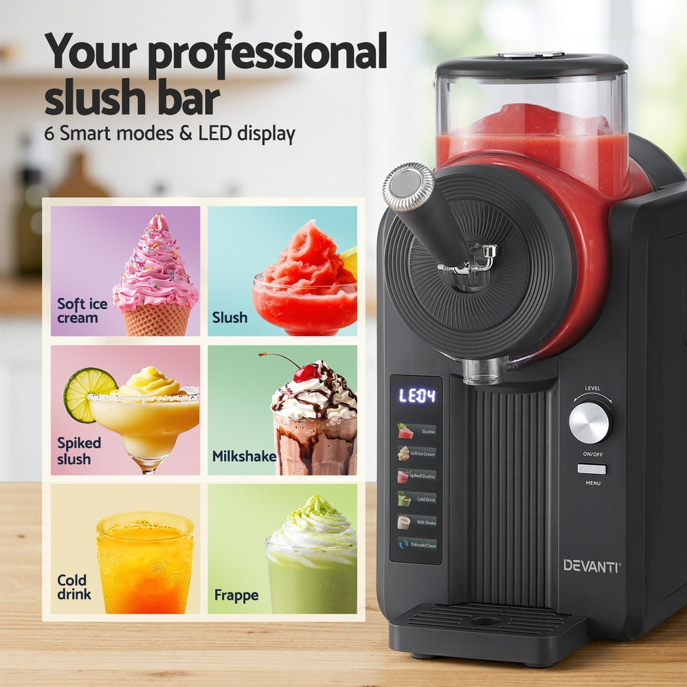 Devanti 2L Slushie Machine Ice Cream Maker Frozen Smoothies Milkshakes Black - YDS.com.au