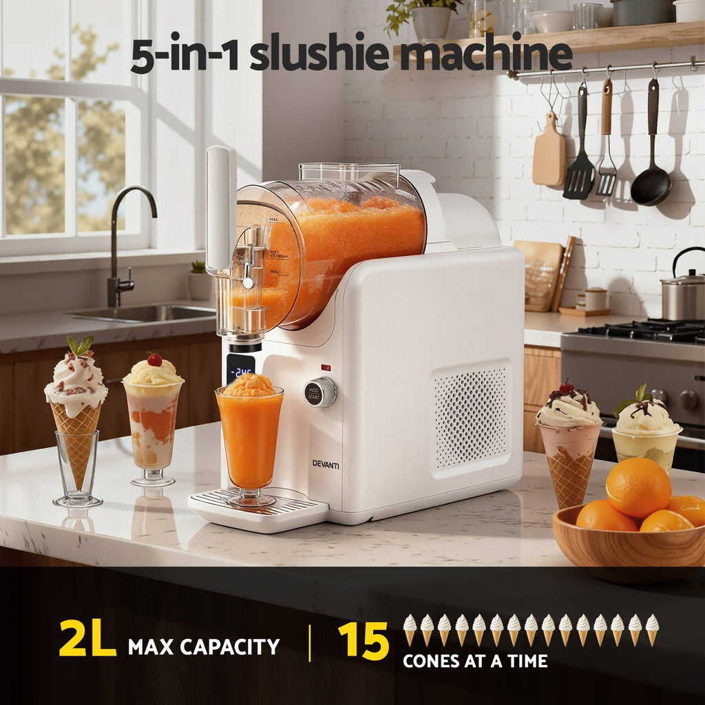 Devanti 5in1 Slushie Machine Ice Cream Maker 2L White