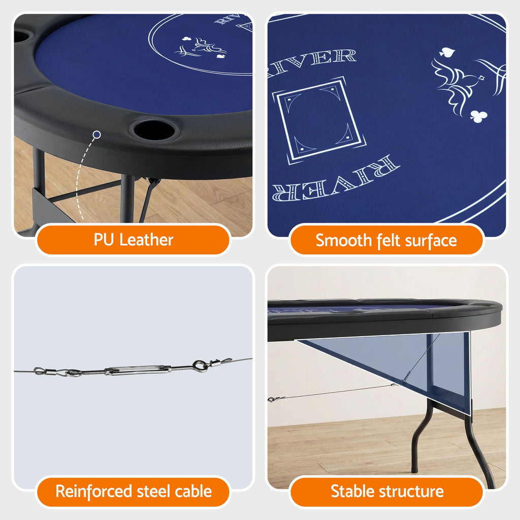 8 Player 1.8m Folding Poker Table and 300pcs Chips Set Portable Card Game Blue Layout Blue
