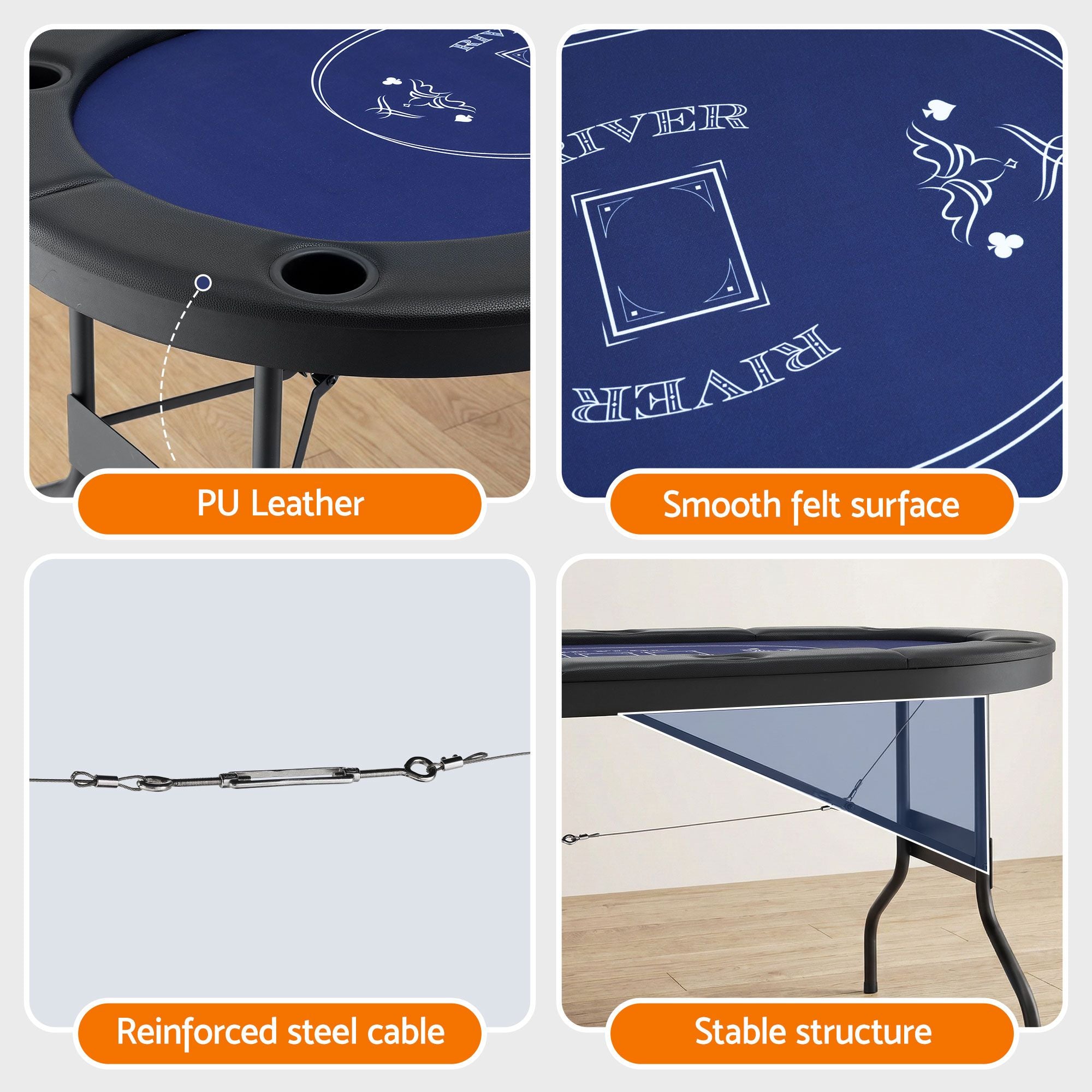 8 Player 1.8m Folding Poker Table and 300pcs Chips Set Portable Card Game Blue Layout Blue