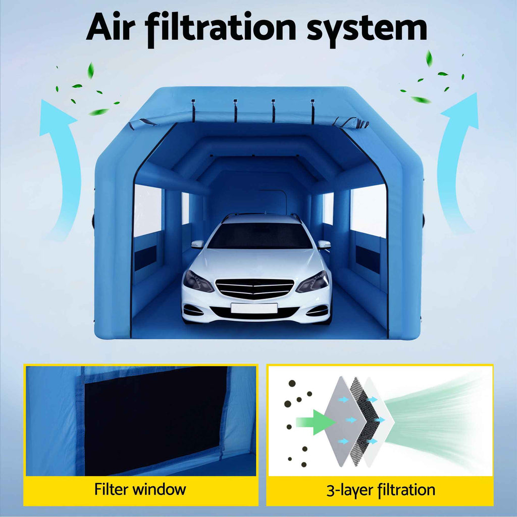 Giantz Inflatable Spray Booth Car Paint Tent 1000X500X350cm 2 Blowers Filter Mobile Garage Workstation