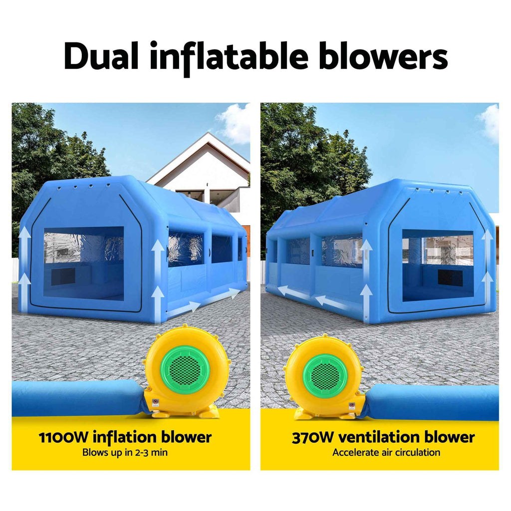 Giantz Inflatable Spray Booth Car Paint Tent 1000X500X350cm 2 Blowers Filter Mobile Garage Workstation