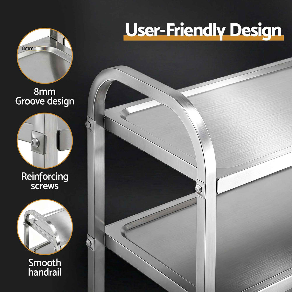 Cefito 3-Tier Stainless Steel Kitchen Trolley with Wheels 89X50X83cm