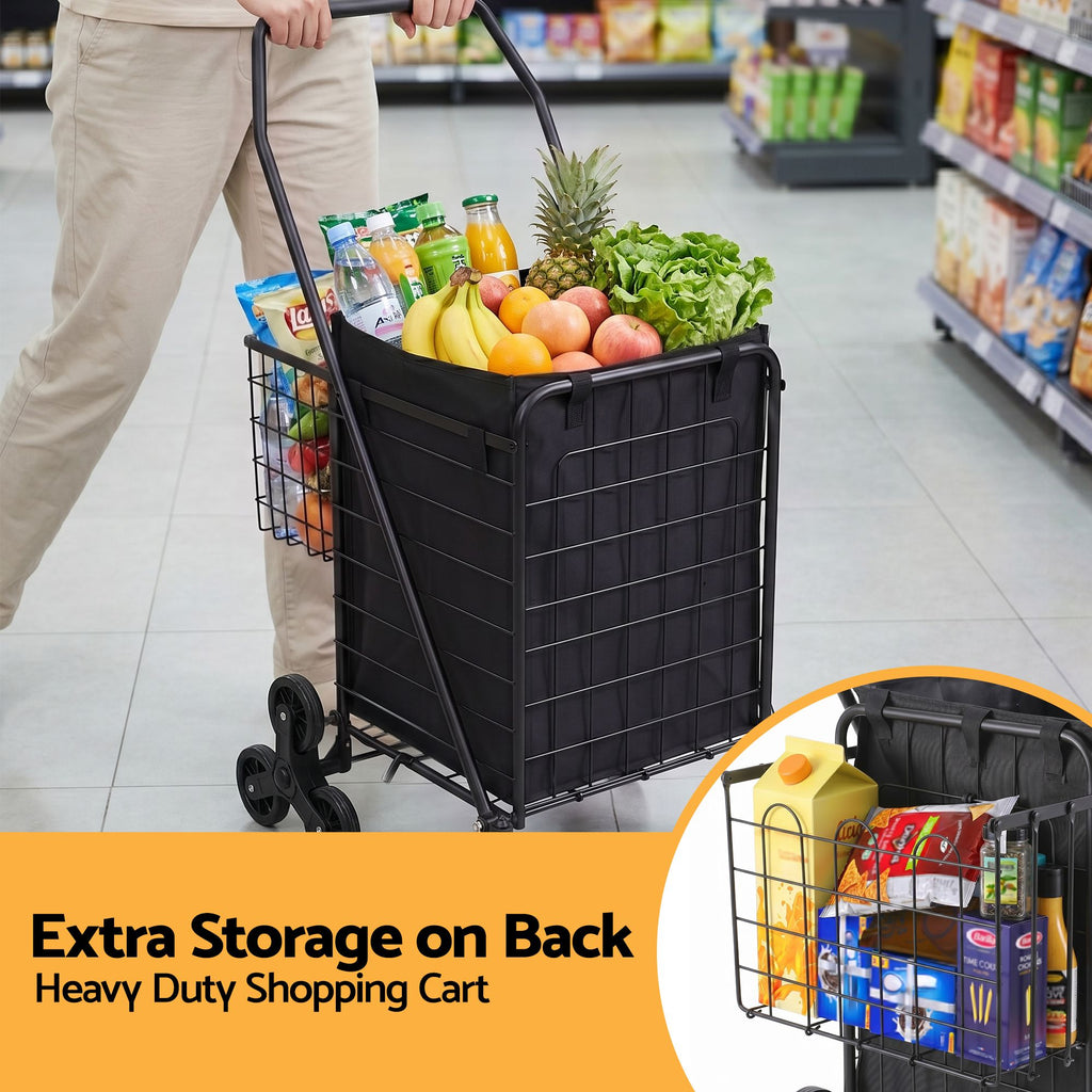 Emajin Shopping Trolley Cart Folding Aluminium Utility Cart Black