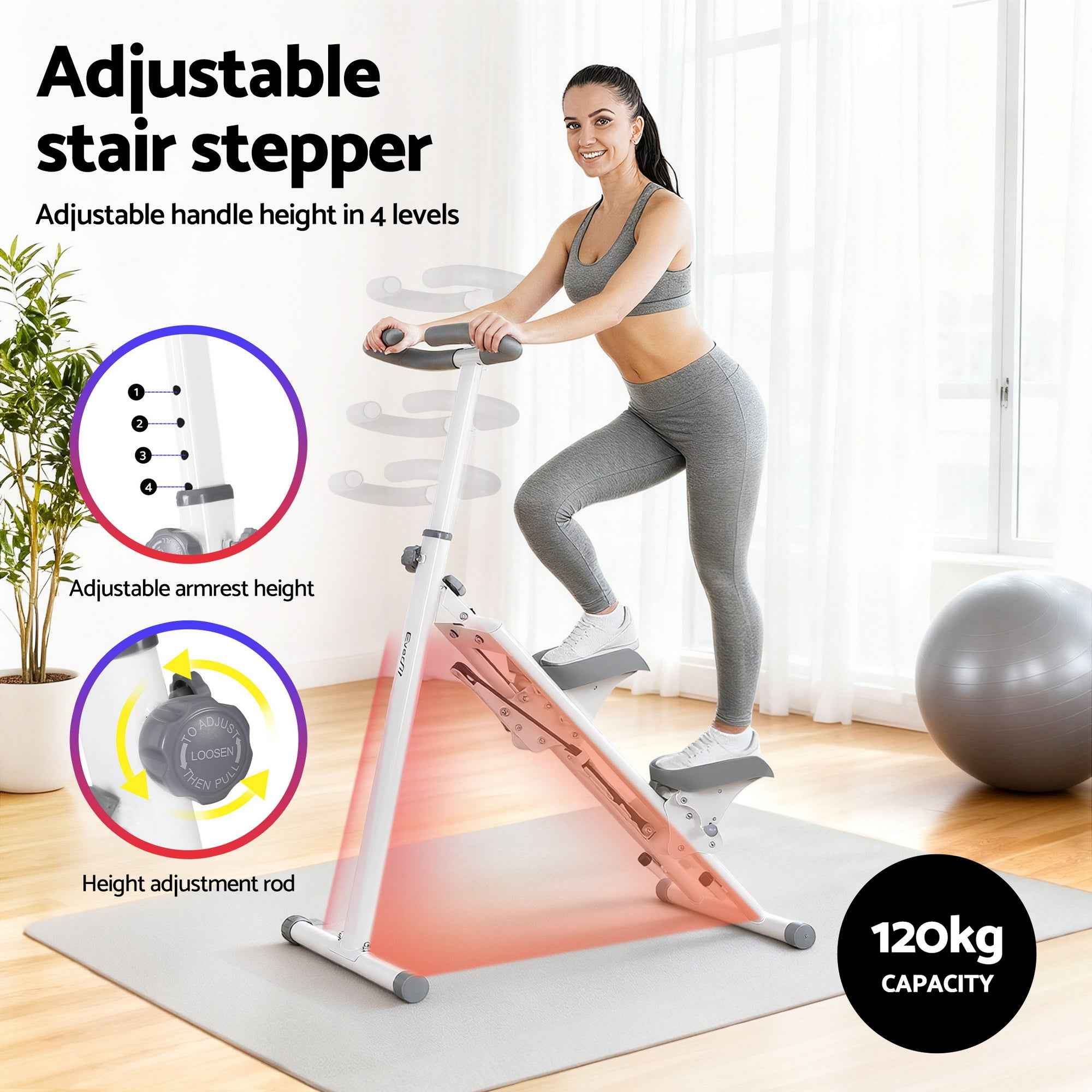 Everfit Step Machine Stair Climber for Home Gym Exercise Foldable LED Display Adjustable Handlebar