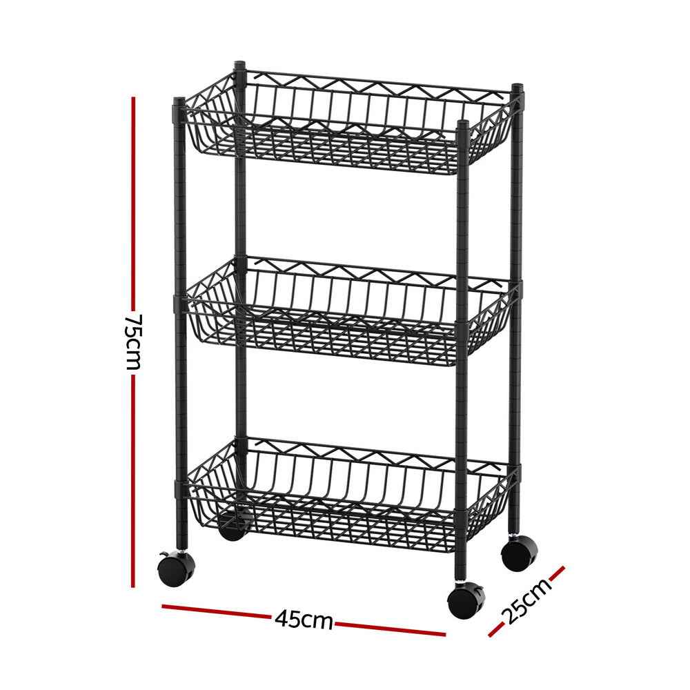 Artiss 3-Tier Shelving Unit Adjustable Garage Storage Kitchen Rack With Wheels