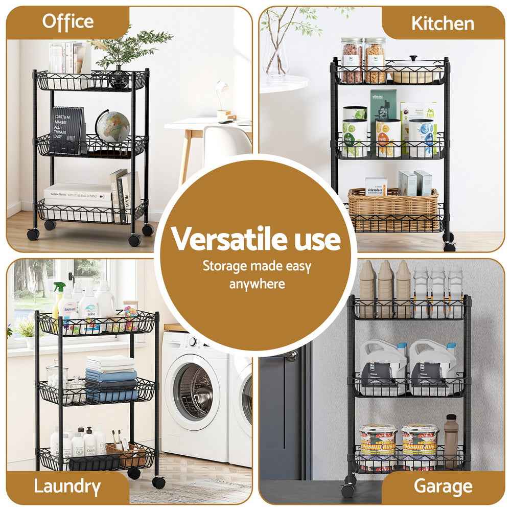 Artiss 3-Tier Shelving Unit Adjustable Garage Storage Kitchen Rack With Wheels