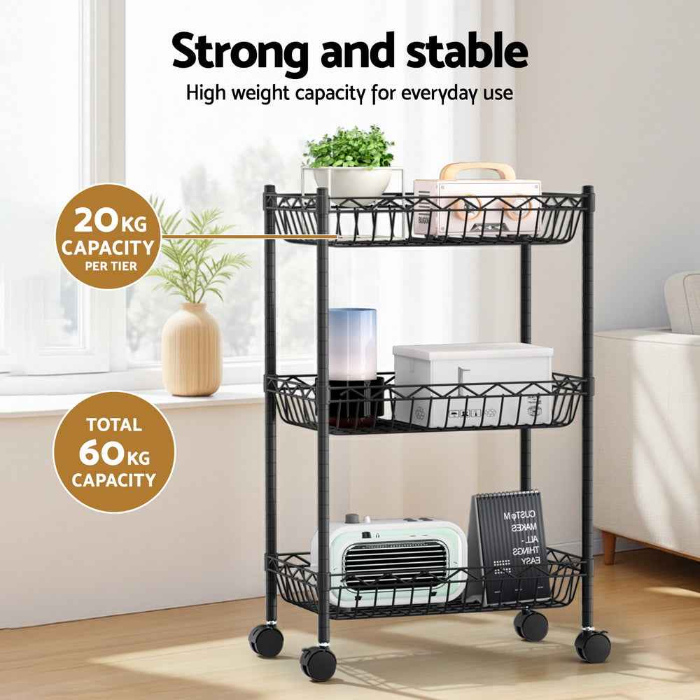 Artiss 3-Tier Shelving Unit Adjustable Garage Storage Kitchen Rack With Wheels