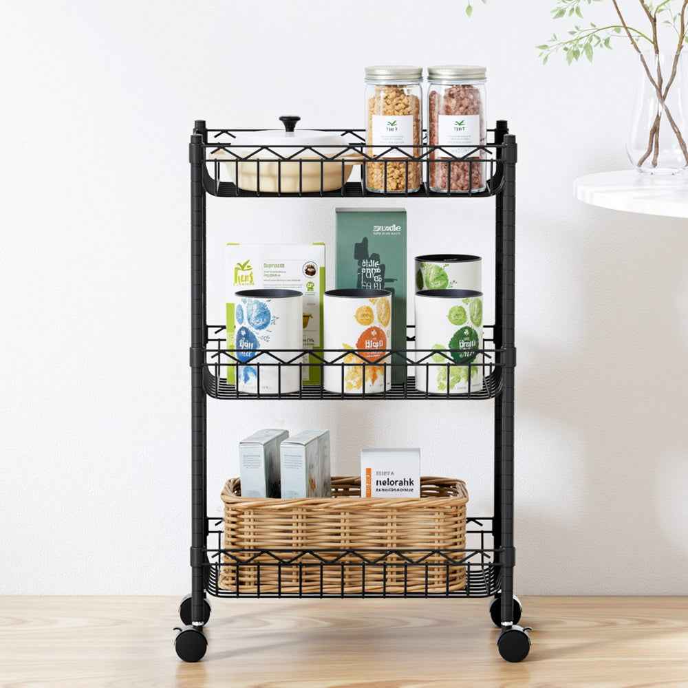 Artiss 3-Tier Shelving Unit Adjustable Garage Storage Kitchen Rack With Wheels