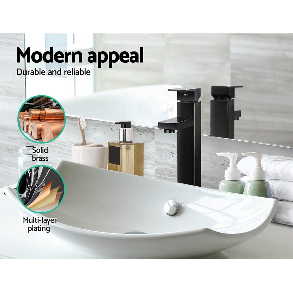 Grifo mezclador para lavabo de baño Cefito, grifo alto cuadrado para tocador, lavadero, negro