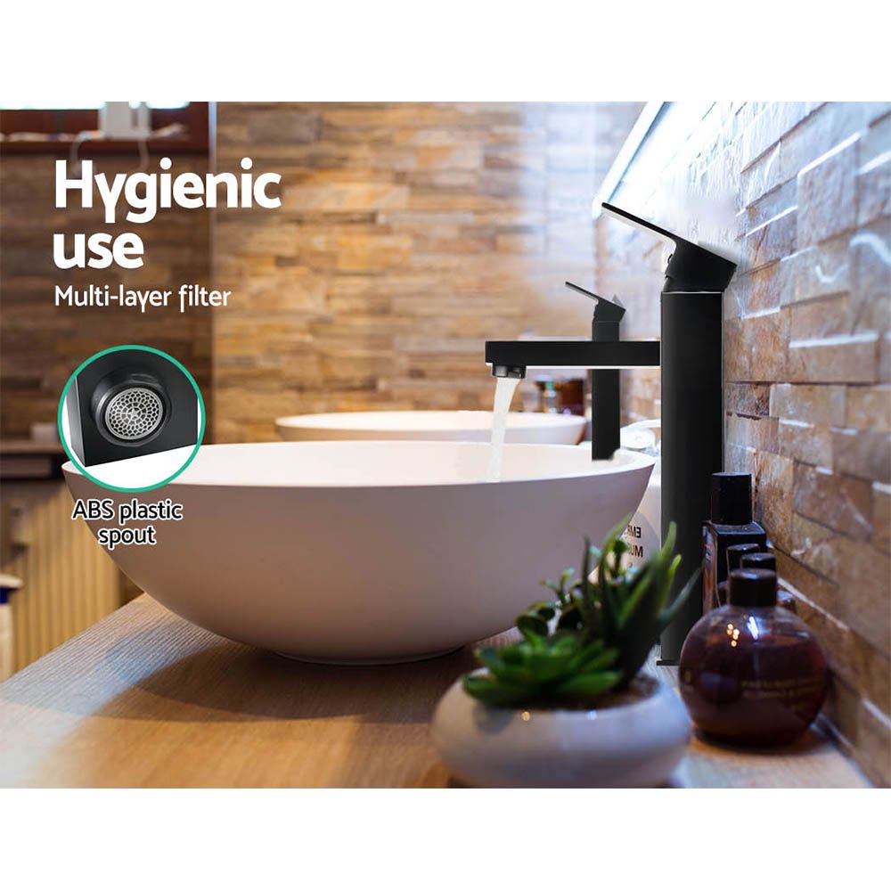 Grifo mezclador para lavabo de baño Cefito, grifo alto cuadrado para tocador, lavadero, negro