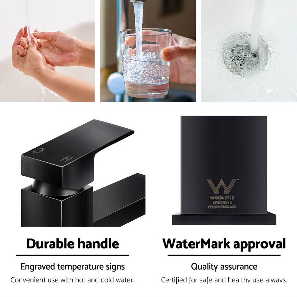 Grifo mezclador para lavabo de baño Cefito, grifo alto cuadrado para tocador, lavadero, negro