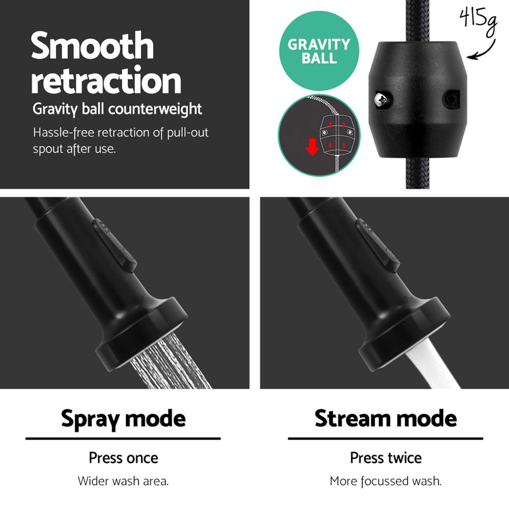 Grifo mezclador de cocina Cefito, extraíble, 2 modos, grifo para fregadero, lavabo, lavadero, color negro