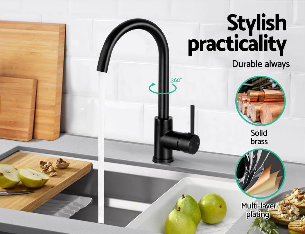 Grifo mezclador de cocina Cefito, grifo mezclador redondo para fregadero, lavabo, lavadero, negro